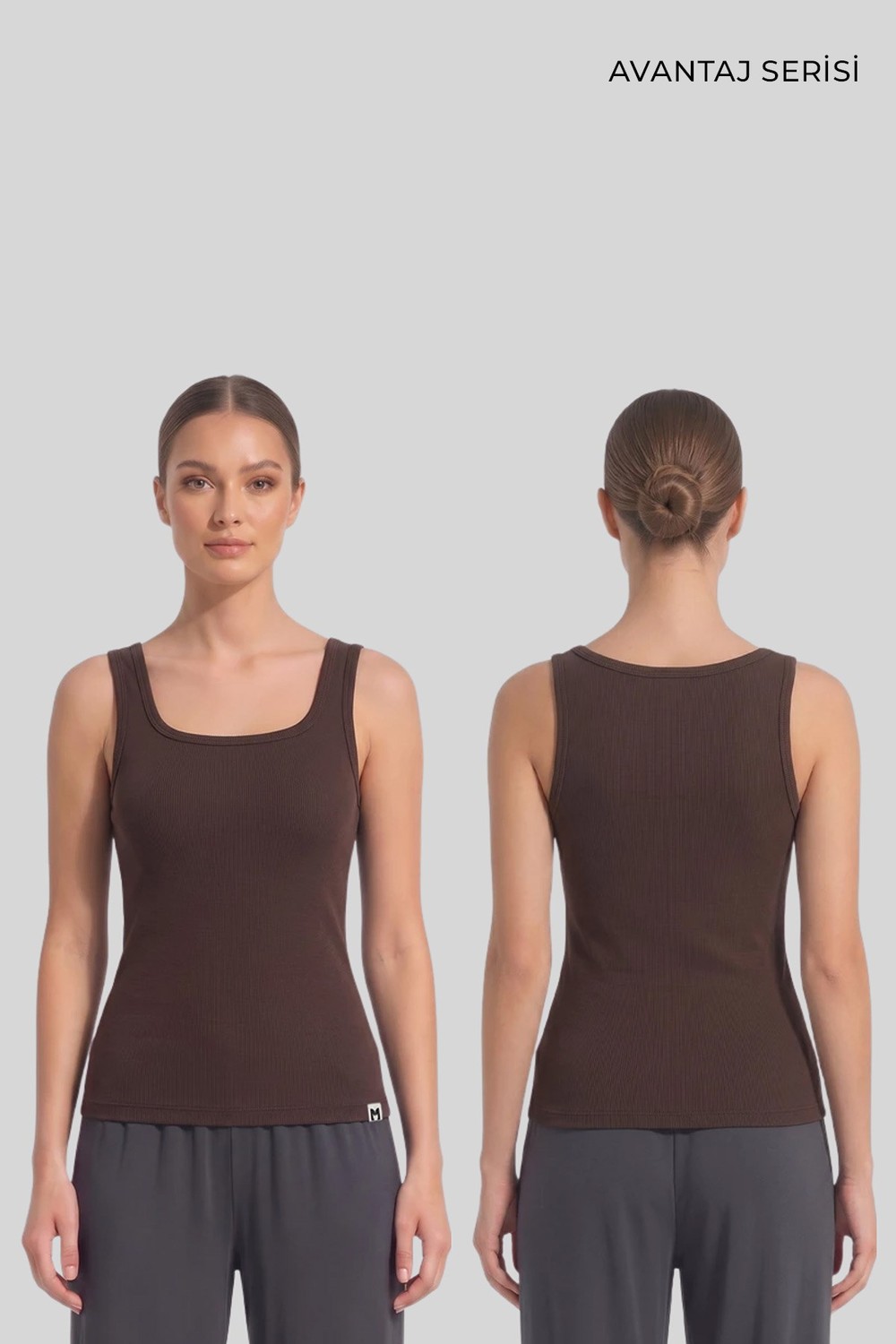 Mısırlı Kadın Kaşkorse Sırtı Kapalı Askılı Tshirt Kahverengi