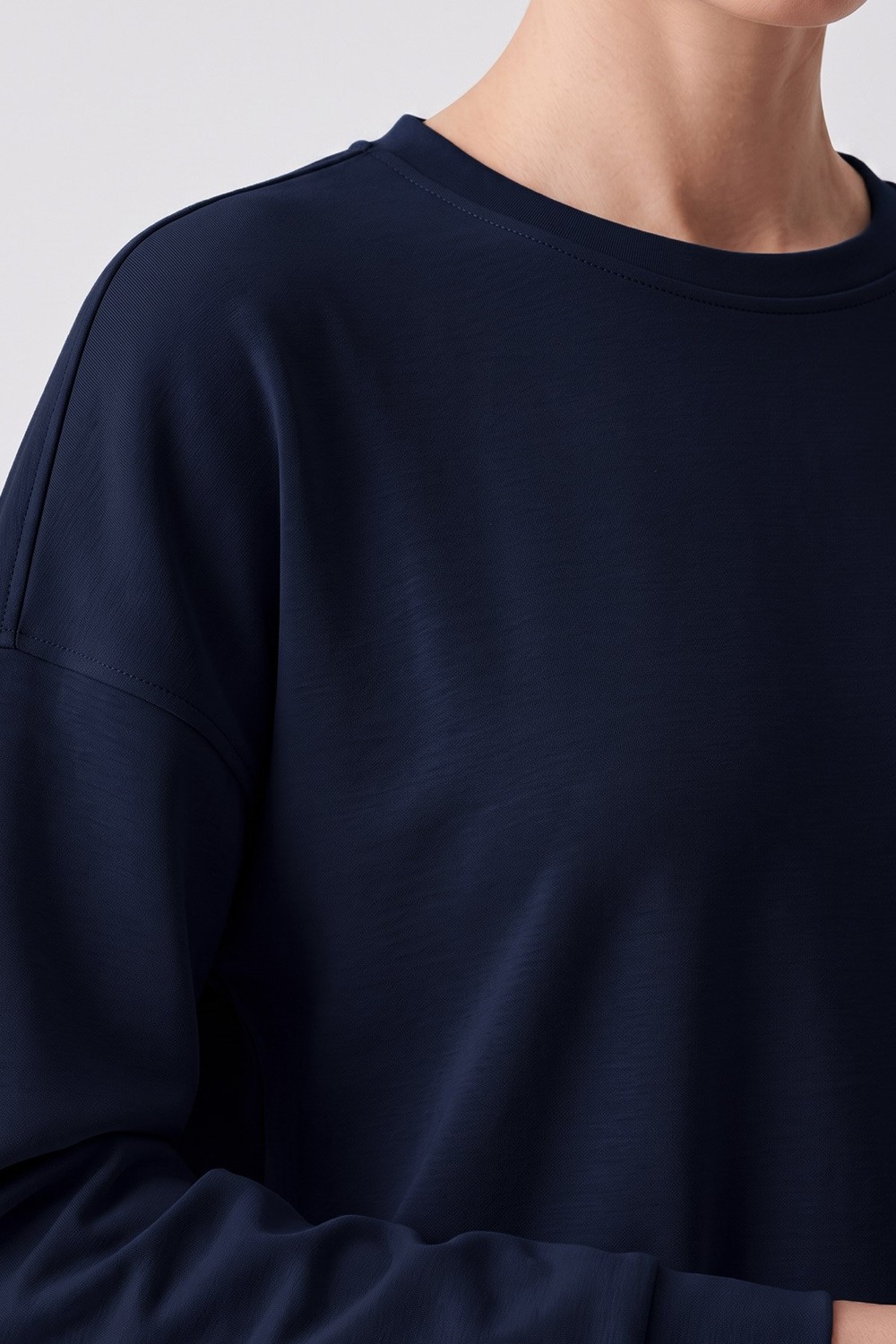 Mısırlı Kadın Modal Bisiklet Yaka Sweatshirt Koyu Lacivert