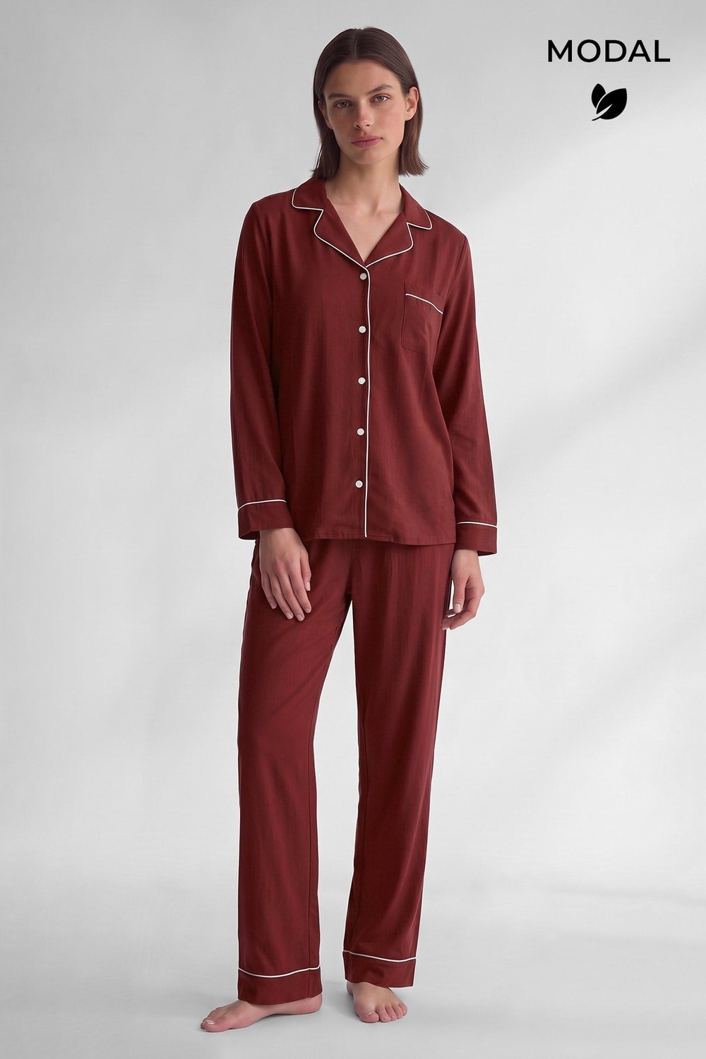 Mısırlı Kadın Modal Biye Detaylı Pijama Takım Bordo