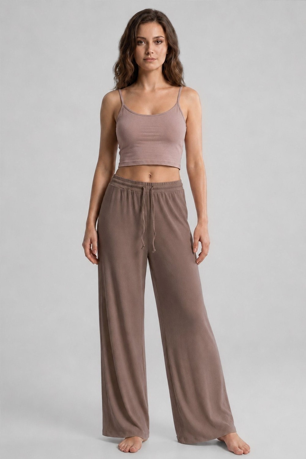 Mısırlı Kadın Modal Pamuk Karışımlı Beli Lastikli Pijama Açık Kahverengi