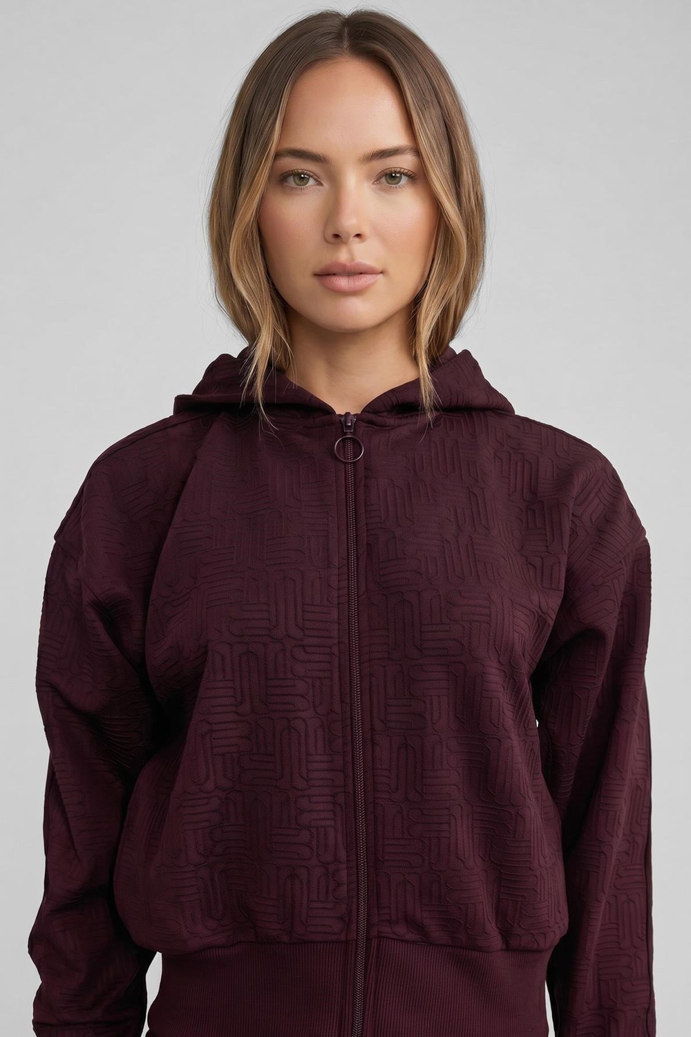 Mısırlı Kadın Monogram Desen Kapşonlu Sweatshirt Bordo