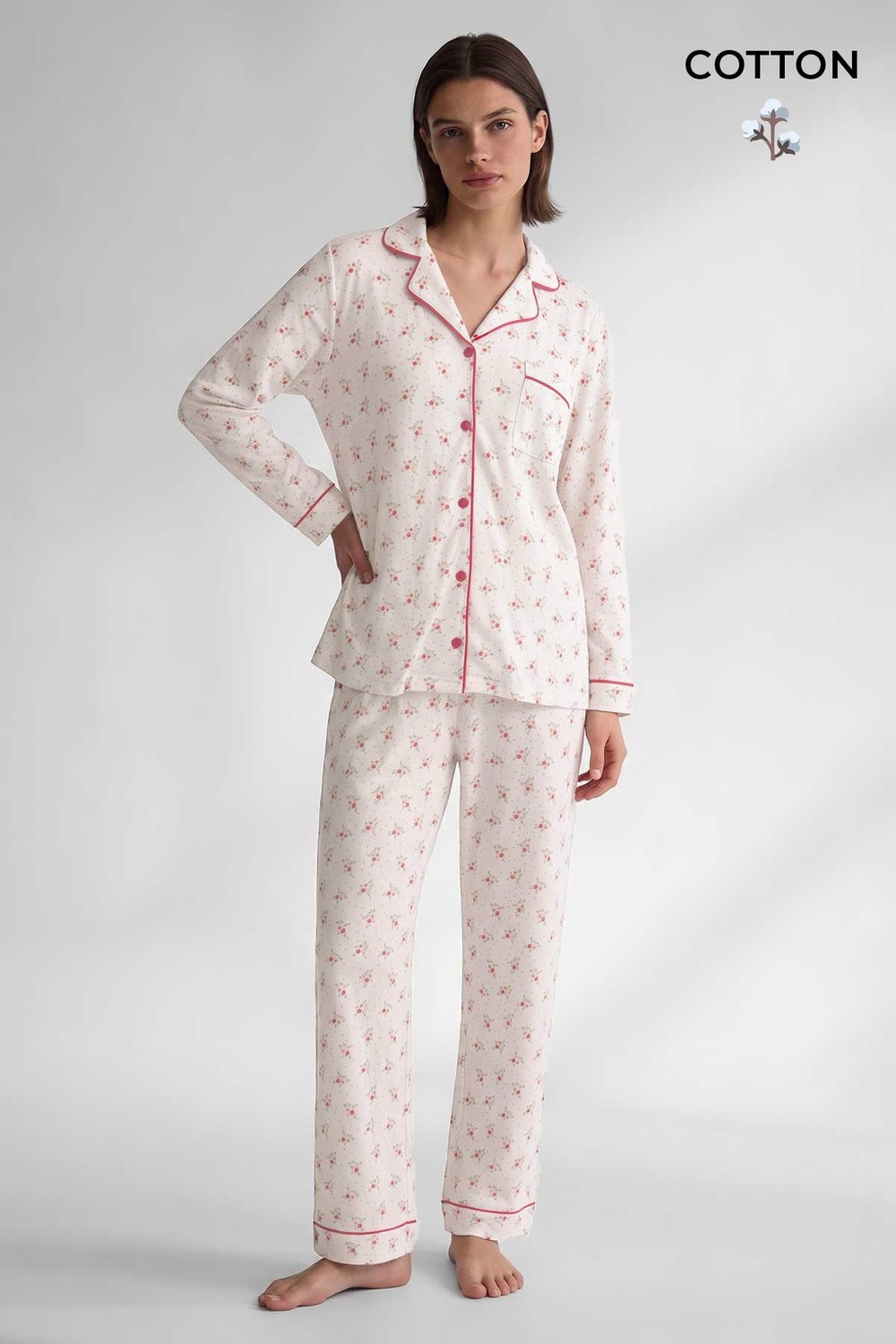 Mısırlı Kadın Önden Düğmeli Biye Detaylı Pijama Takım Turuncu
