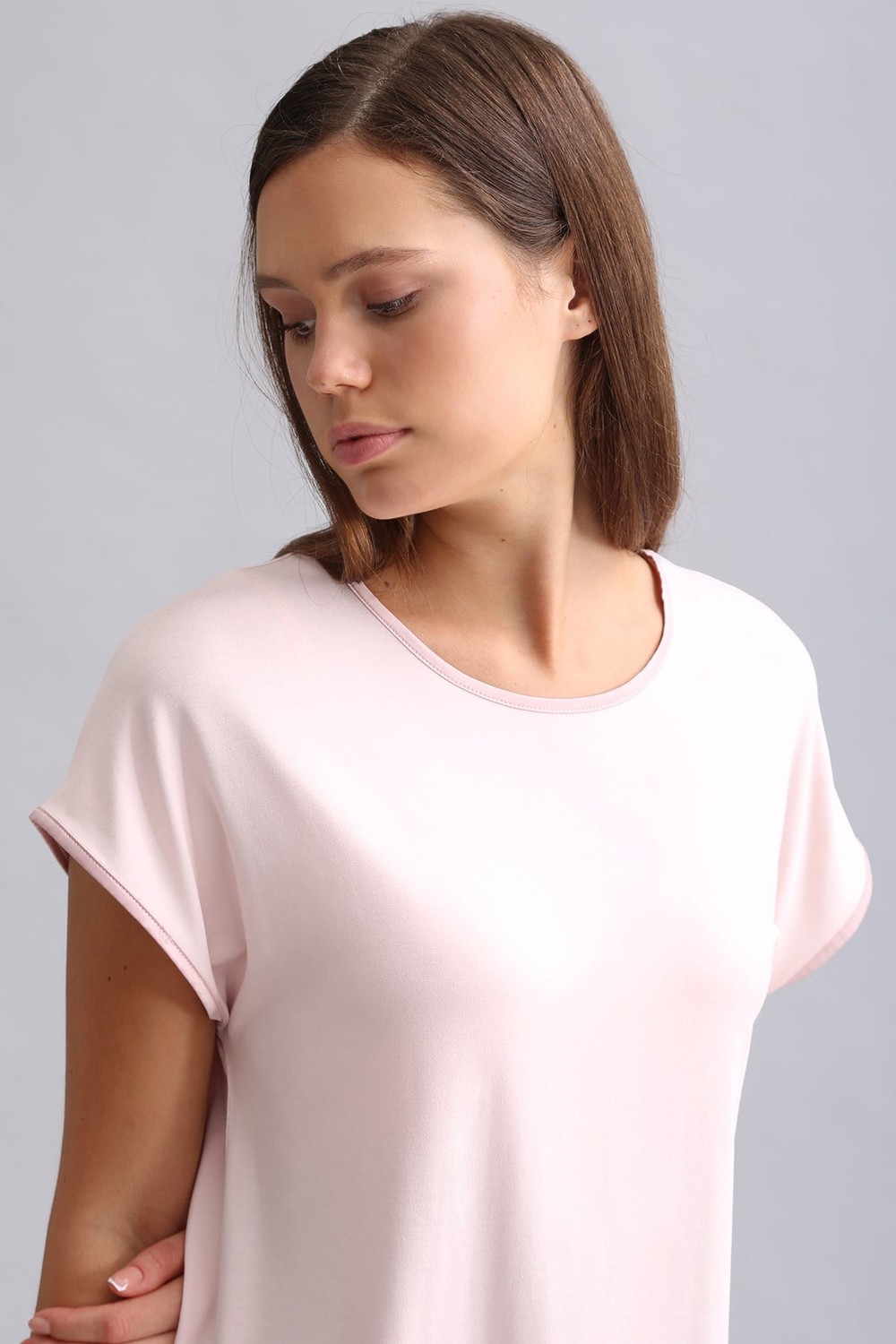 Mısırlı Kadın Örme Kısa Kol T-shirt Açık Pembe