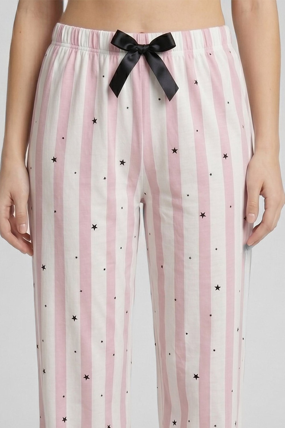 Mısırlı Kadın Pamuklu Çizgili Pijama Takım Pembe