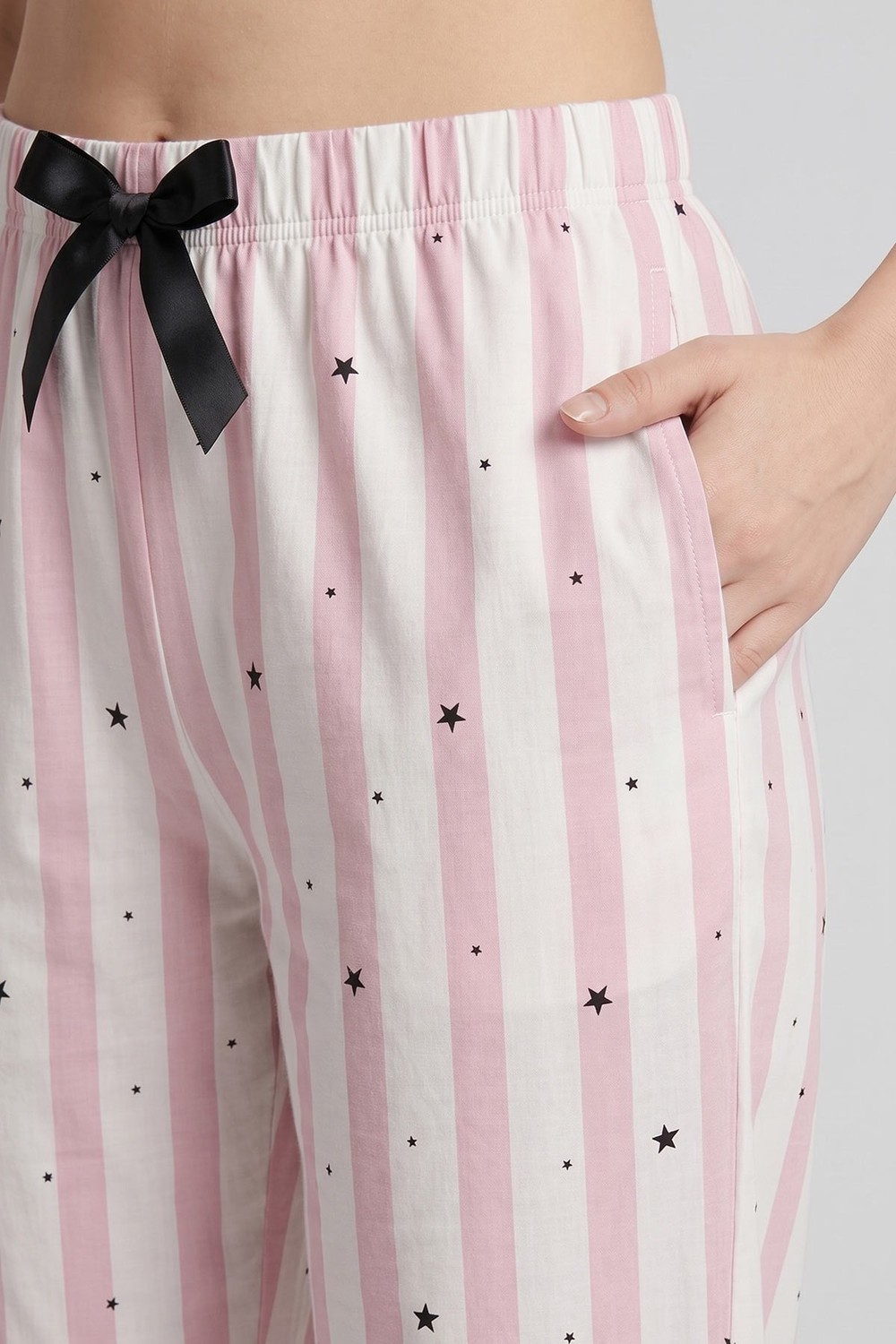 Mısırlı Kadın Pamuklu Çizgili Pijama Takım Açık Pembe