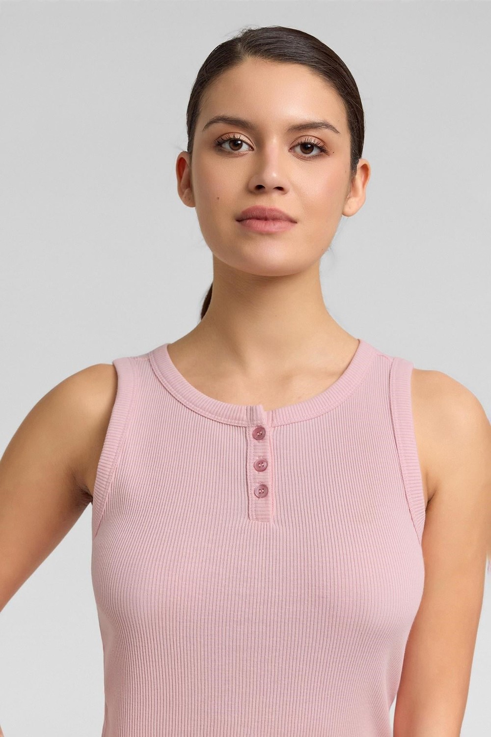 Mısırlı Kadın Pamuklu Kaşkorse Patlı Sıfır Kol Tshirt Açık Pembe