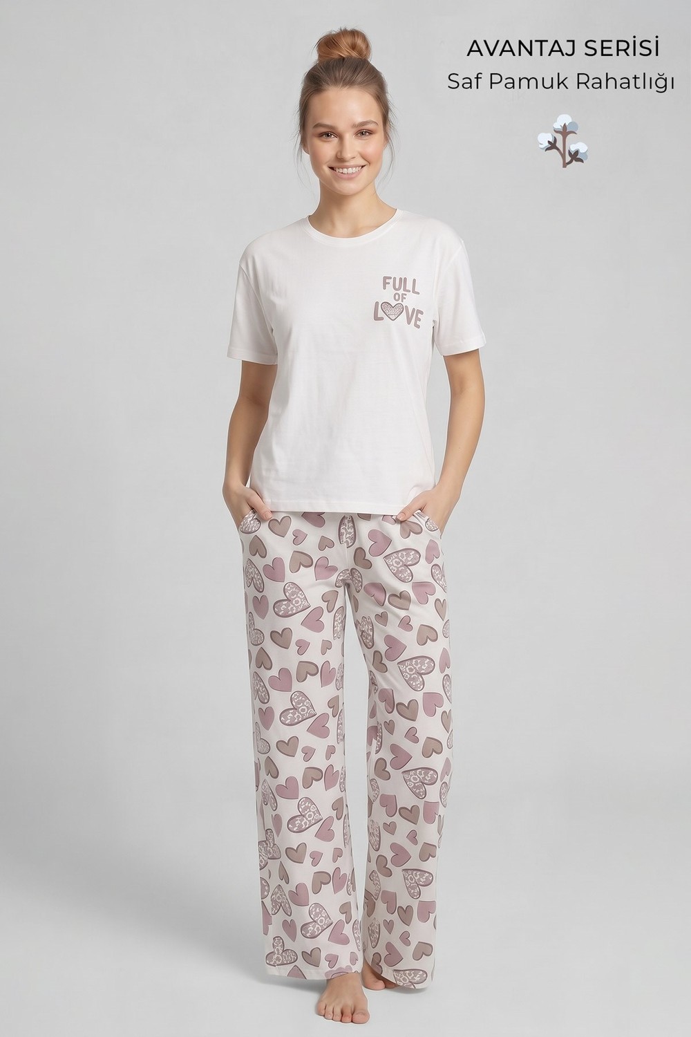 Mısırlı Kadın Pamuklu Pijama Takım Beyaz