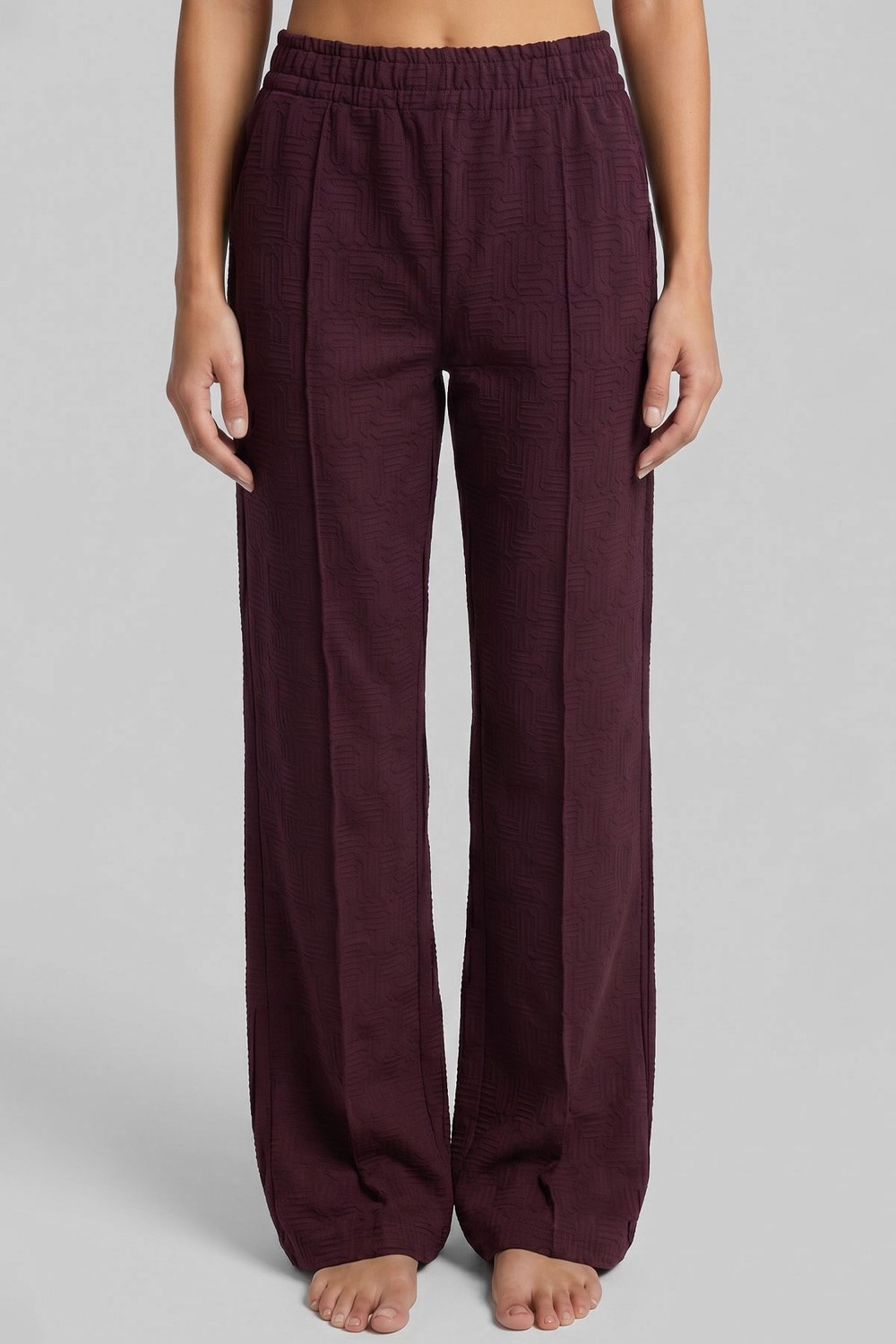 Mısırlı Kadın Pensli Monogram Desen  Eşofman Alt Bordo