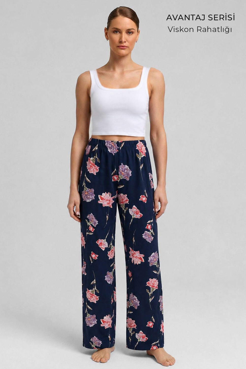Mısırlı Kadın Viskon Alt Pijama Açık Lacivert
