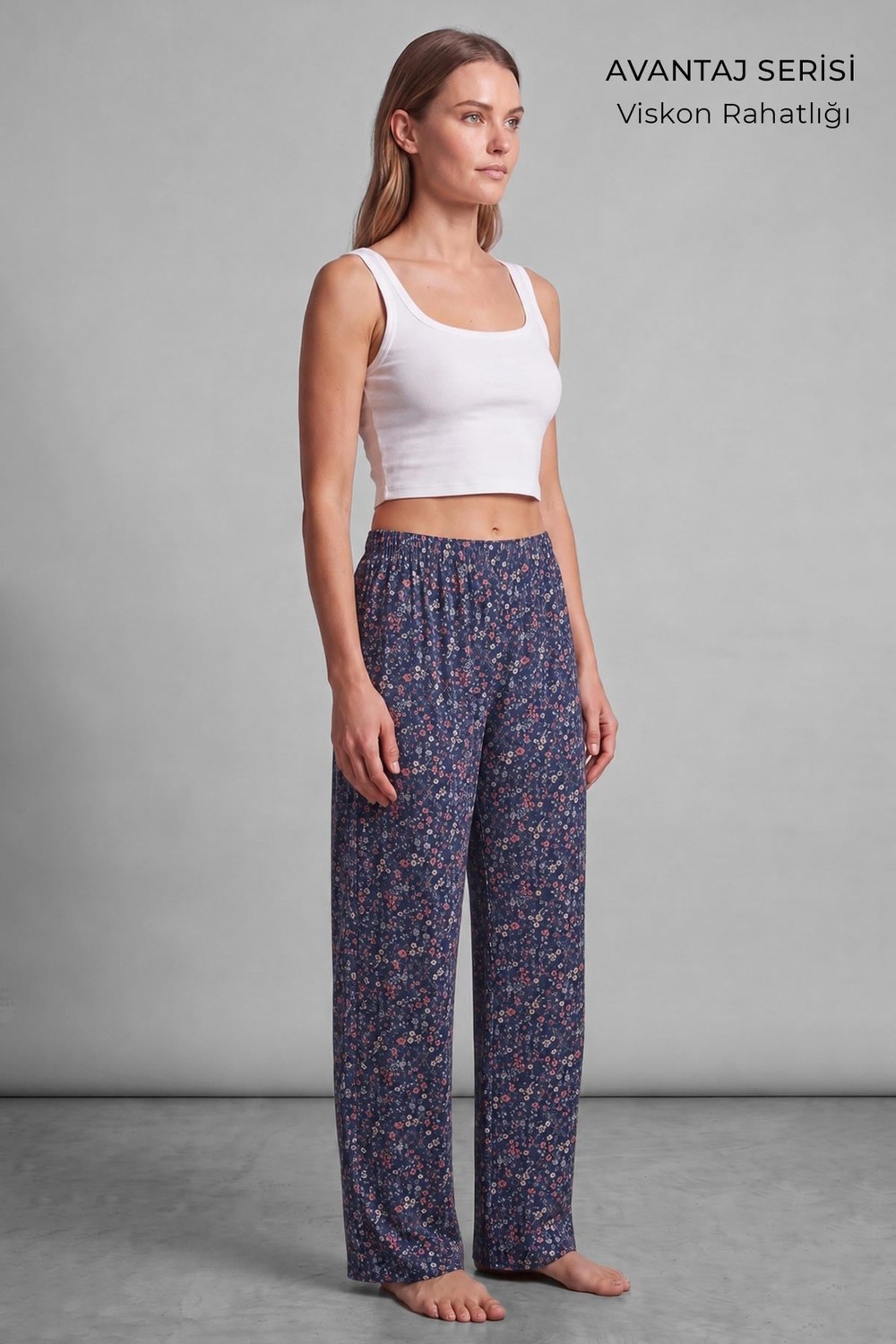 Mısırlı Kadın Viskon Alt Pijama İndigo