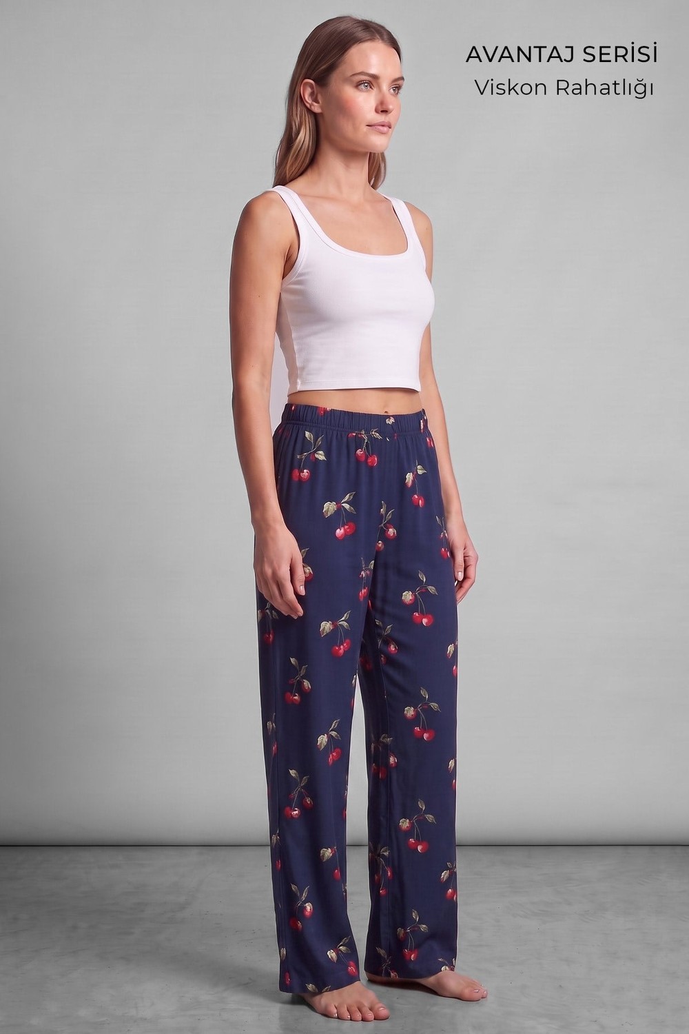 Mısırlı Kadın Viskon Alt Pijama Lacivert