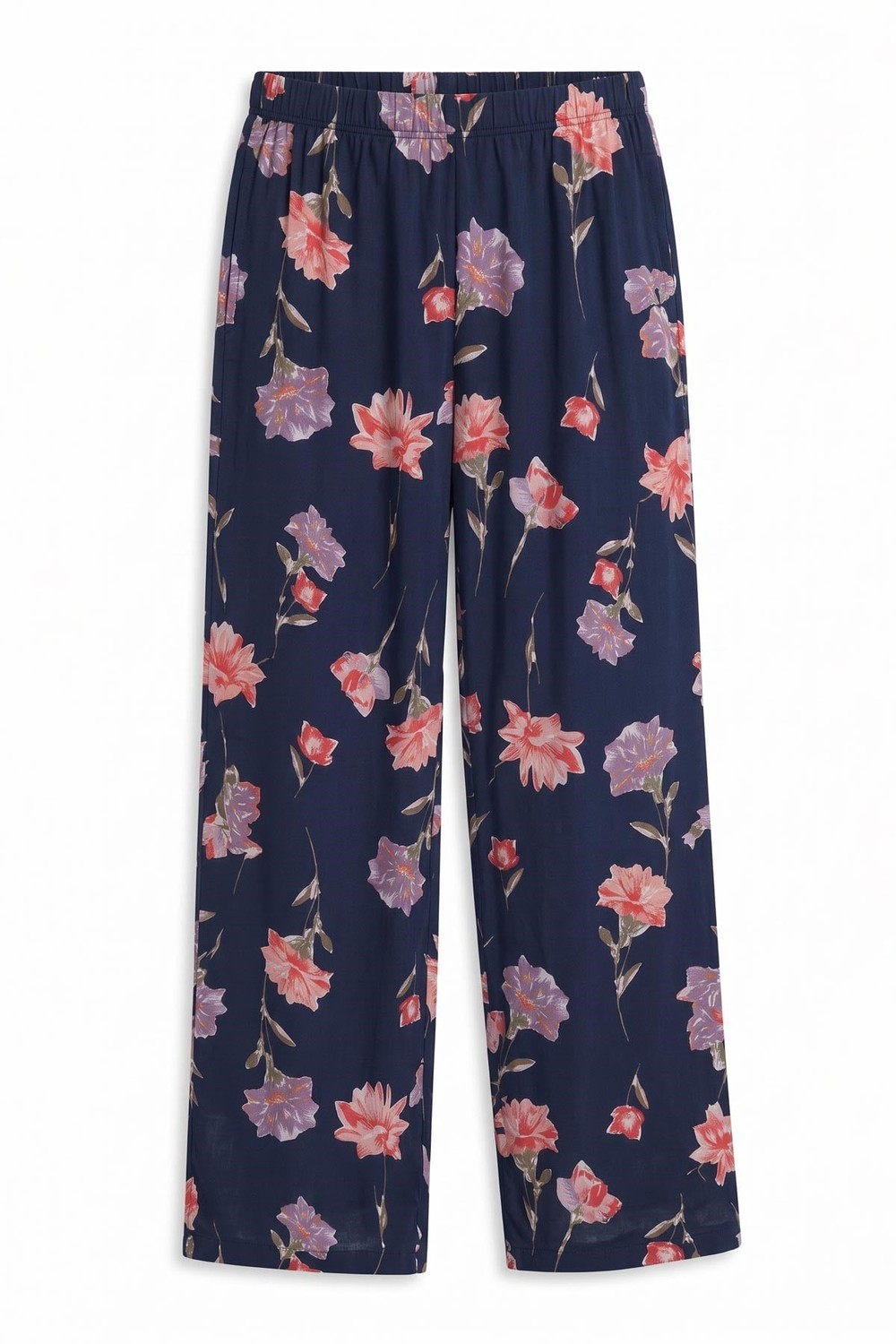 Mısırlı Kadın Viskon Çiçekli Alt Pijama Açık Lacivert