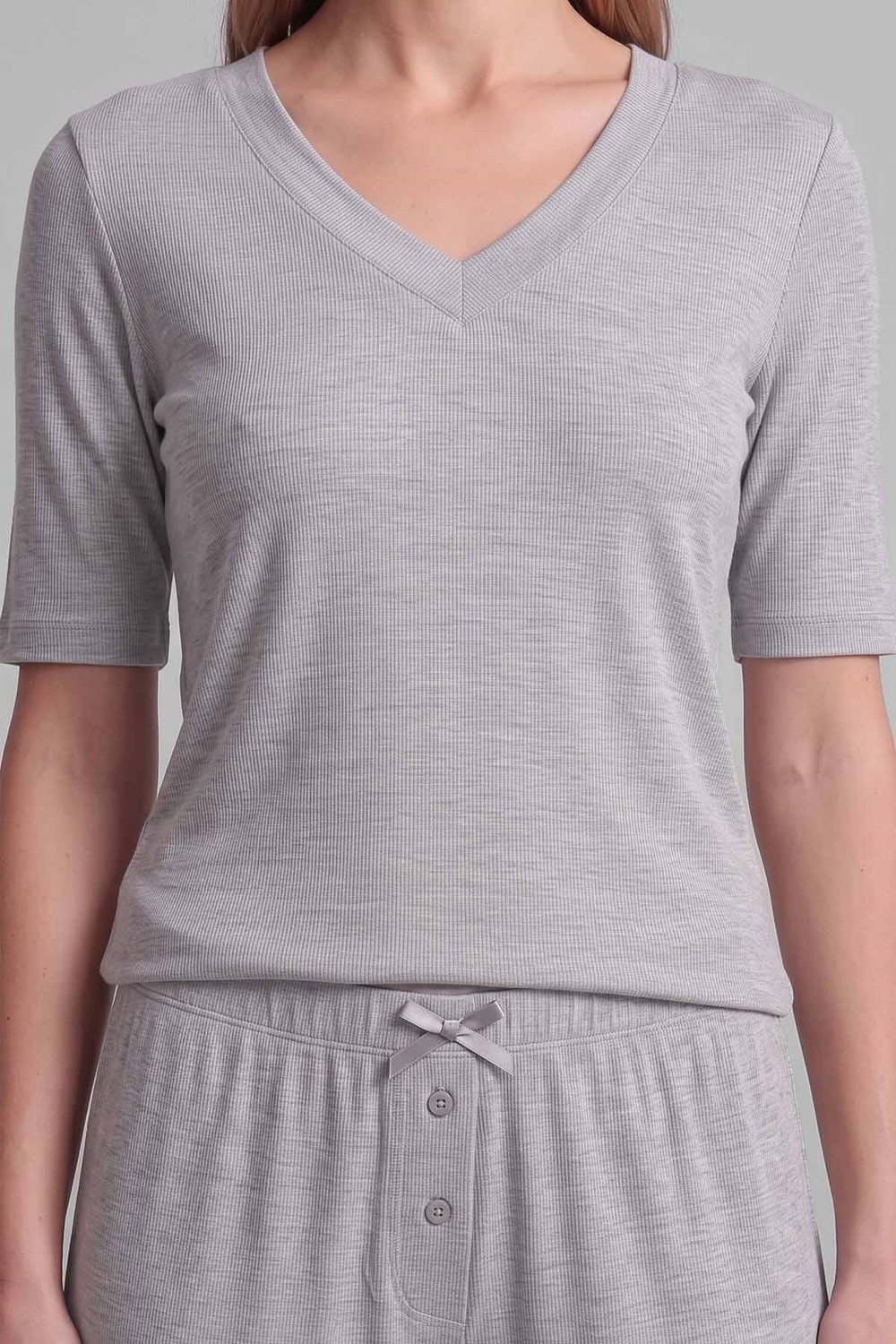 Mısırlı Kadın Modal Kaşkorse Kısa Kol Pijama Takım Gri Melanj