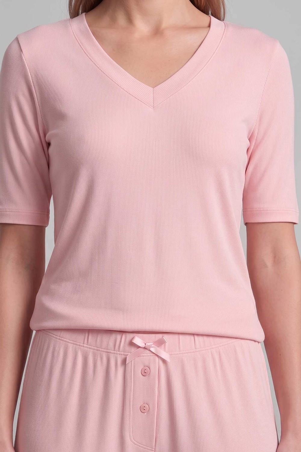 Mısırlı Kadın Modal Kaşkorse Kısa Kol Pijama Takım Açık Pembe