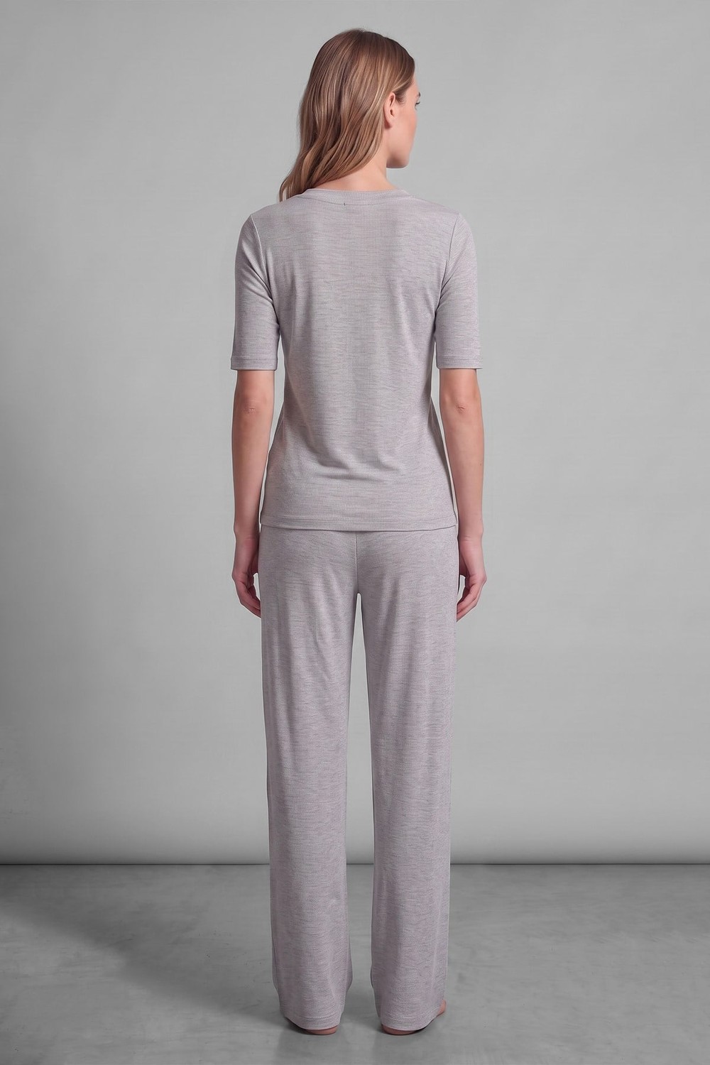 Mısırlı Kadın Modal Kaşkorse Kısa Kol Pijama Takım Gri Melanj