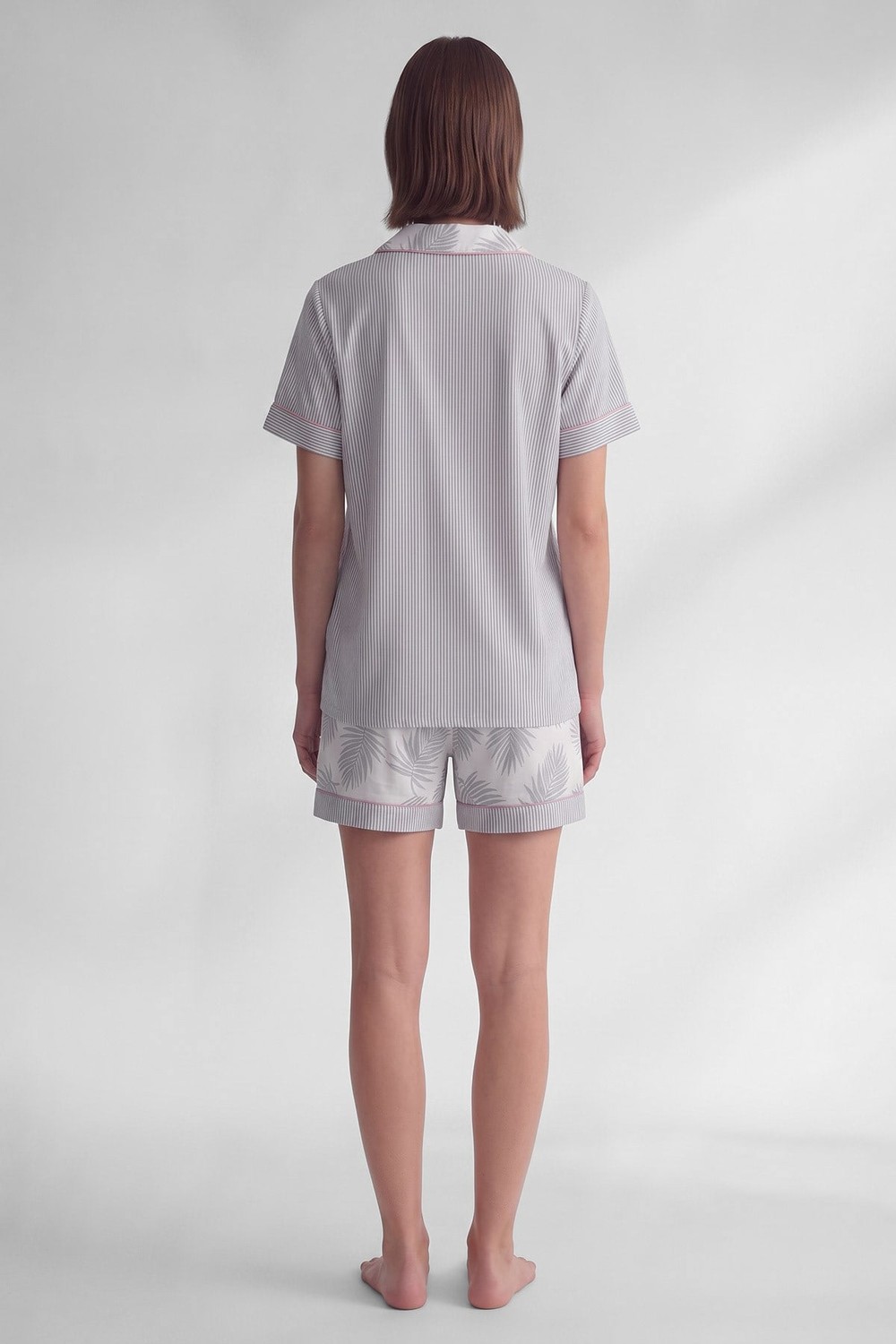 Mısırlı Kadın Viskon Kısa Kol Cep Detaylı Short Pijama Takım Gri