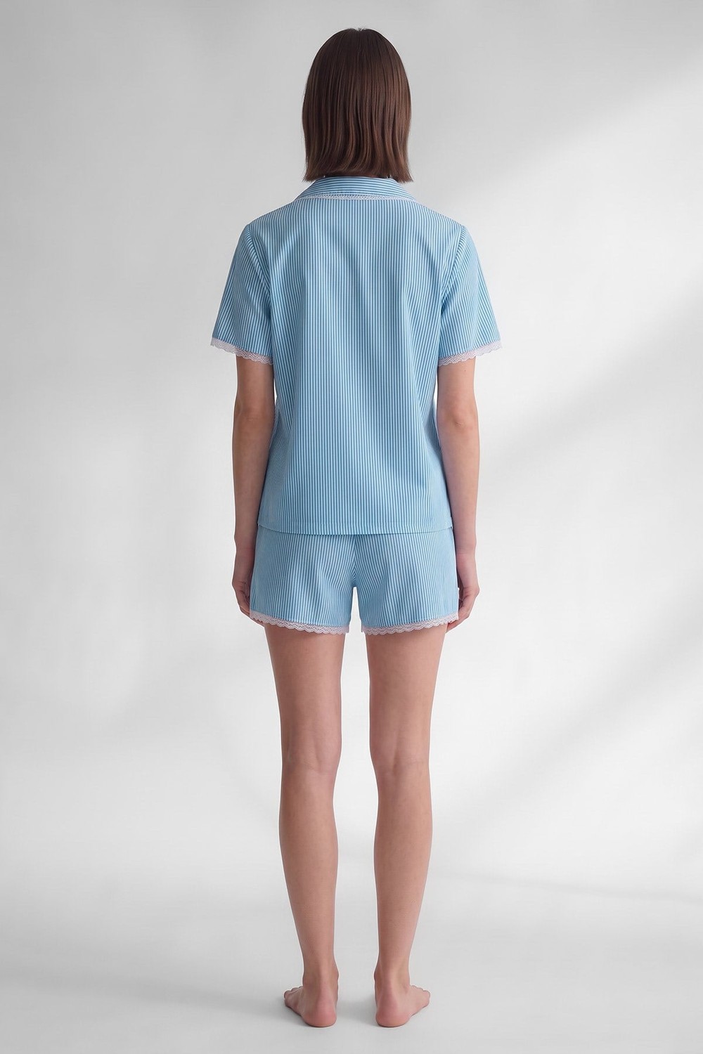 Mısırlı Kadın Viskon Kısa Kol Gömlek Short Pijama Takım Mavi