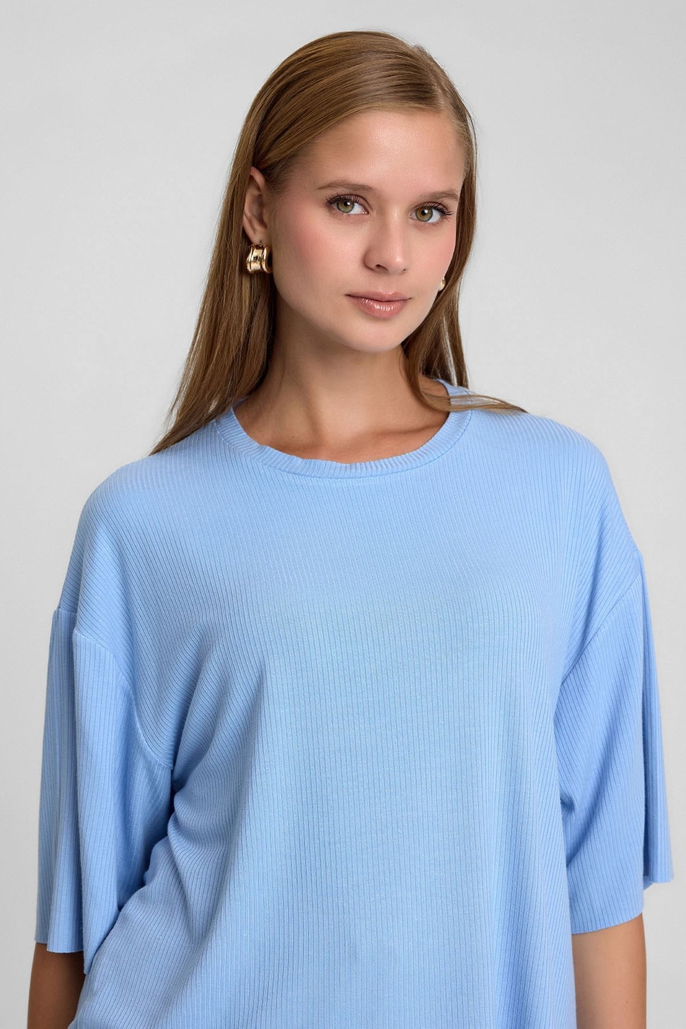 Mısırlı Kadın Viskon Oversize T-shirt Şort Takım Mavi