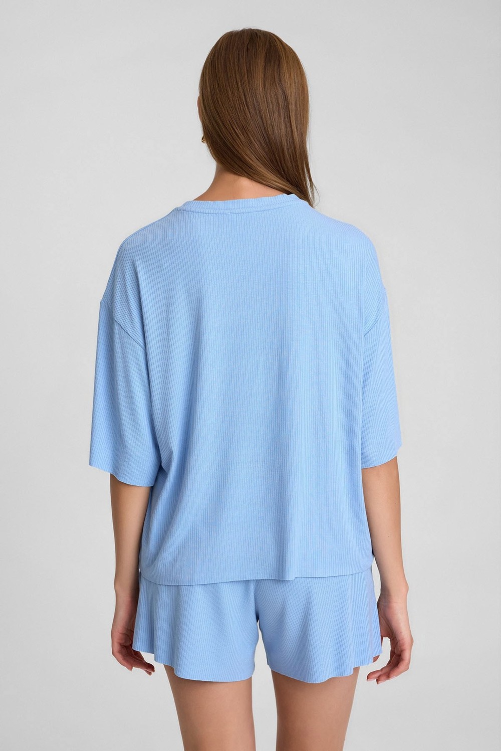 Mısırlı Kadın Viskon Oversize T-shirt Şort Takım Mavi