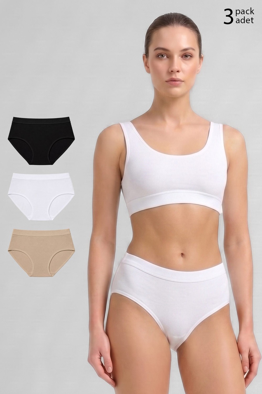 Mısırlı Modal by TENCEL HERA Brief Gizli Lastikli 3lü Slip Külot Siyah-Beyaz-Ten