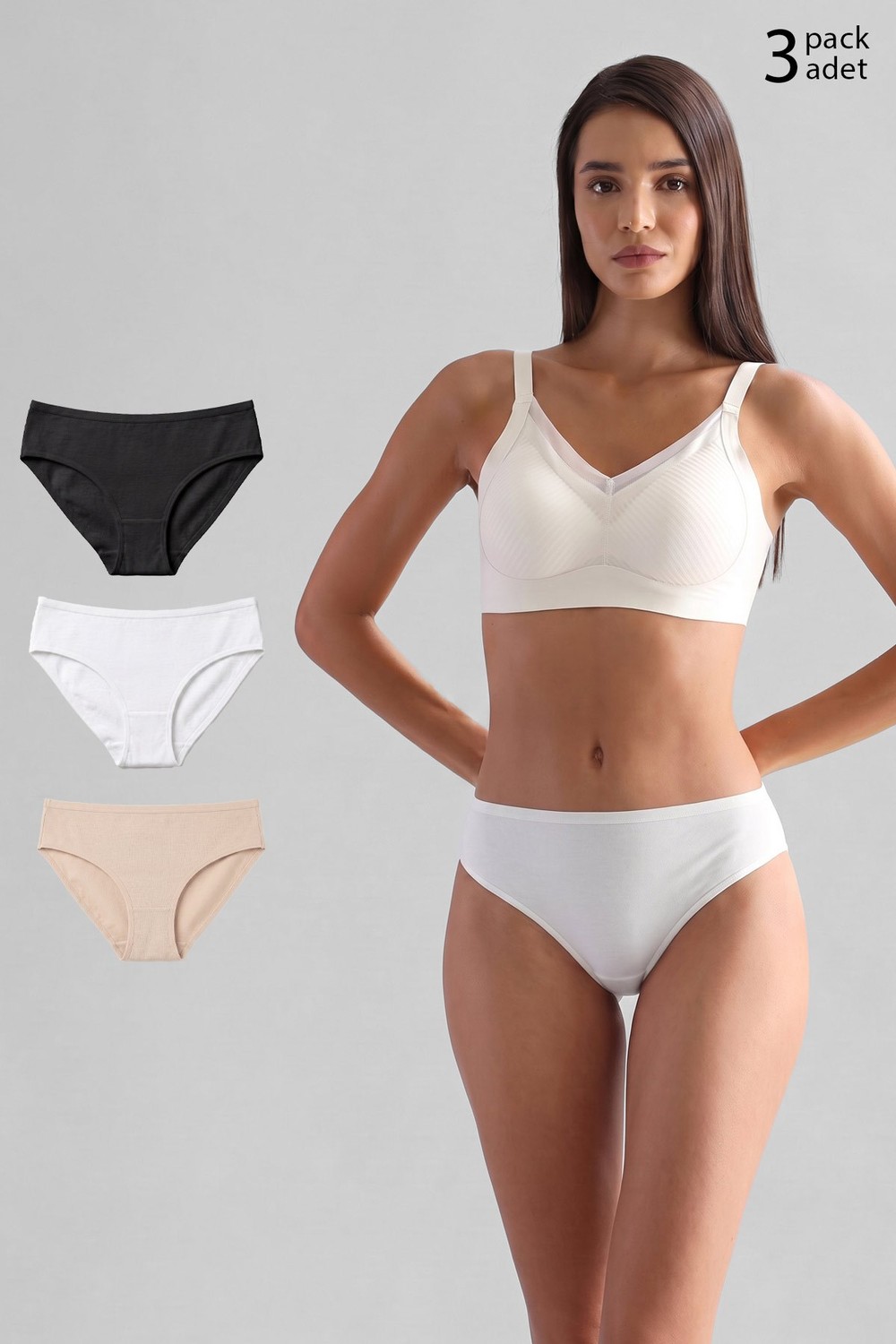 Mısırlı Modal by TENCEL HERA Brief İnce Lastikli 3lü Slip Külot Siyah-Beyaz-Ten