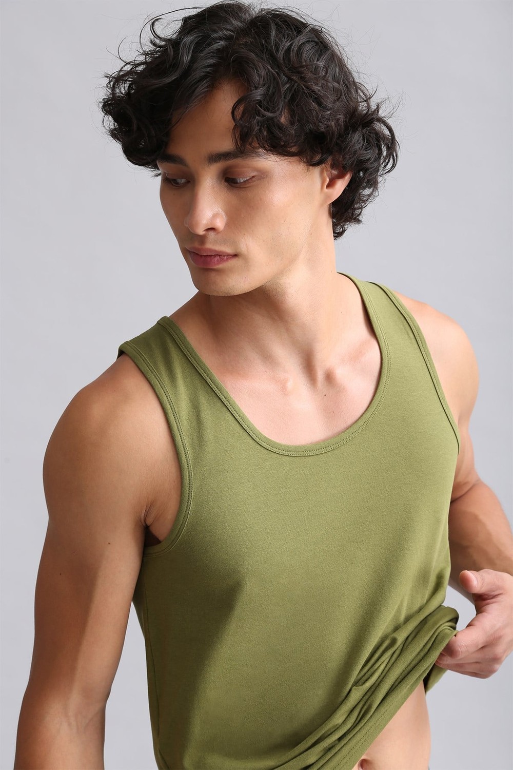 Mısırlı Modal by TENCEL HERCULES Slim Fit Basic Atlet Haki