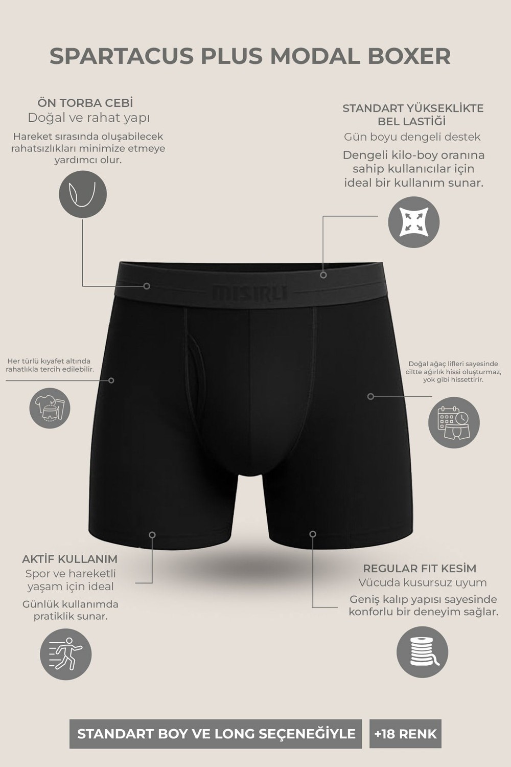 Mısırlı Modal by TENCEL SPARTACUS PLUS PERFORMANCE Long Boxer Gri