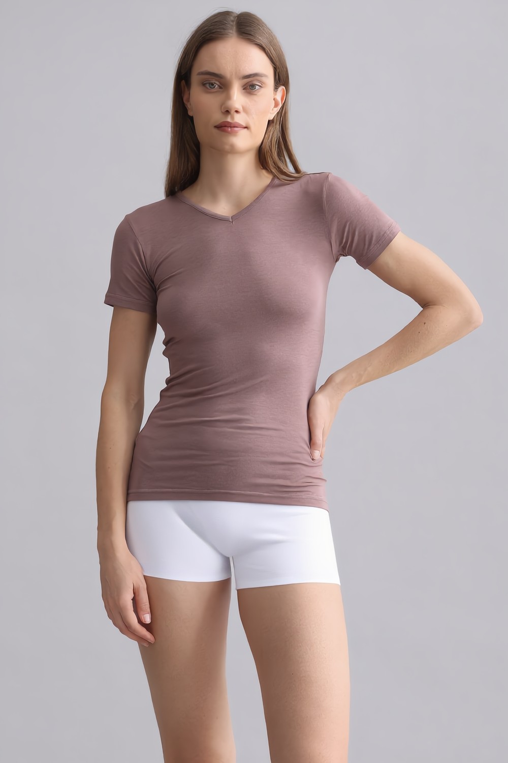 Mısırlı Modal by TENCEL VICTORIA V Yaka Fanila / T-Shirt Lavender