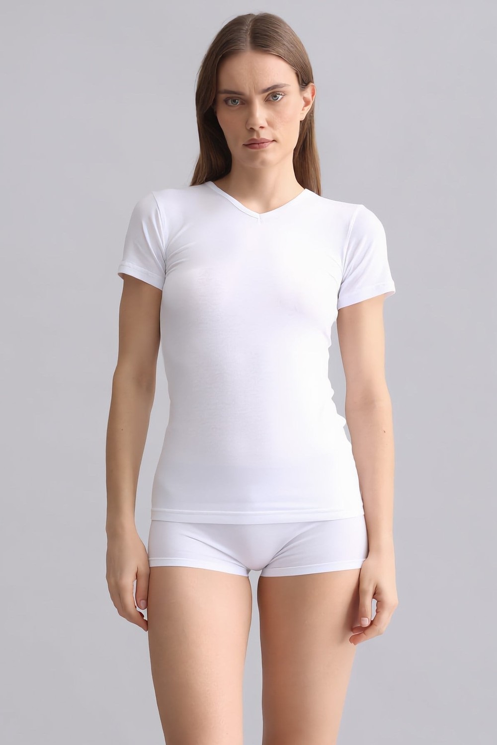 Mısırlı Modal by TENCEL VICTORIA V Yaka Fanila / T-Shirt Beyaz