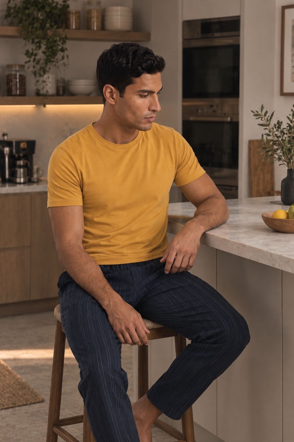 Mısırlı ORGANIC Pamuklu HERCULES Slim Fit Bisiklet Yaka Fanila Hardal