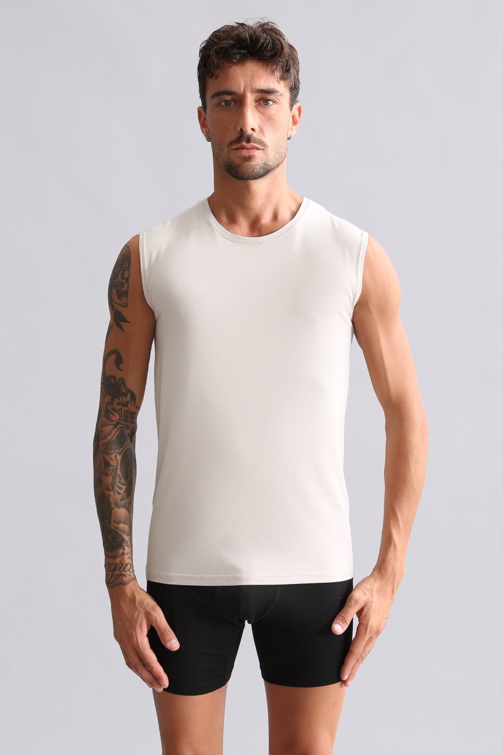 Mısırlı ORGANIC Pamuklu HERCULES Slim Fit Bisiklet Yaka Sporcu Atlet Toprak Bej