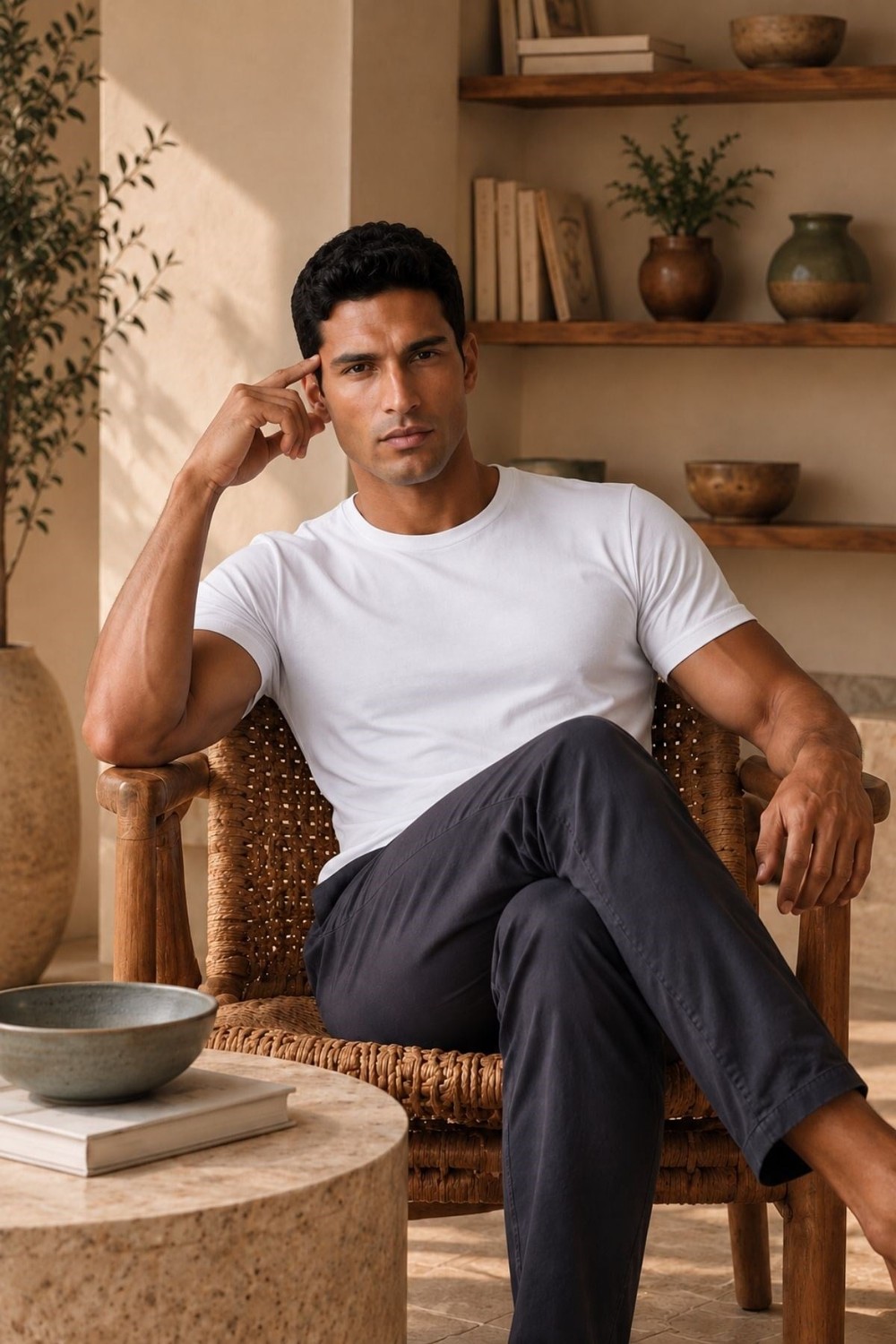 Mısırlı ORGANIC Pamuklu HERCULES Slim Fit Bisiklet Yaka Fanila Beyaz