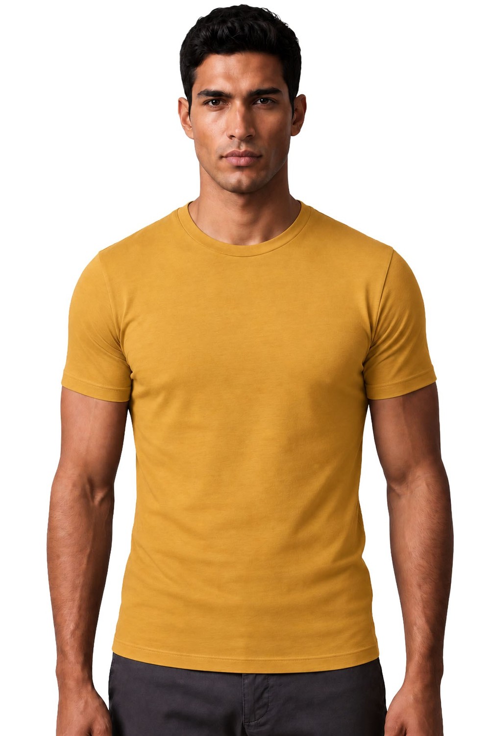 Mısırlı ORGANIC Pamuklu HERCULES Slim Fit Bisiklet Yaka Fanila Hardal