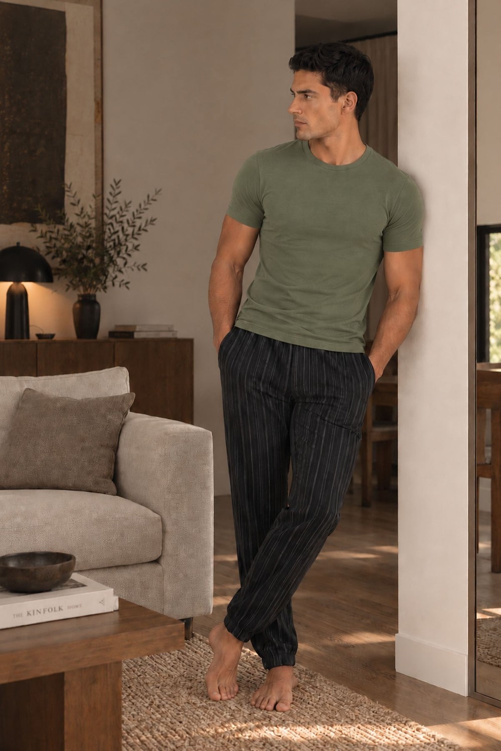 Mısırlı ORGANIC Pamuklu HERCULES Slim Fit Bisiklet Yaka Fanila Haki