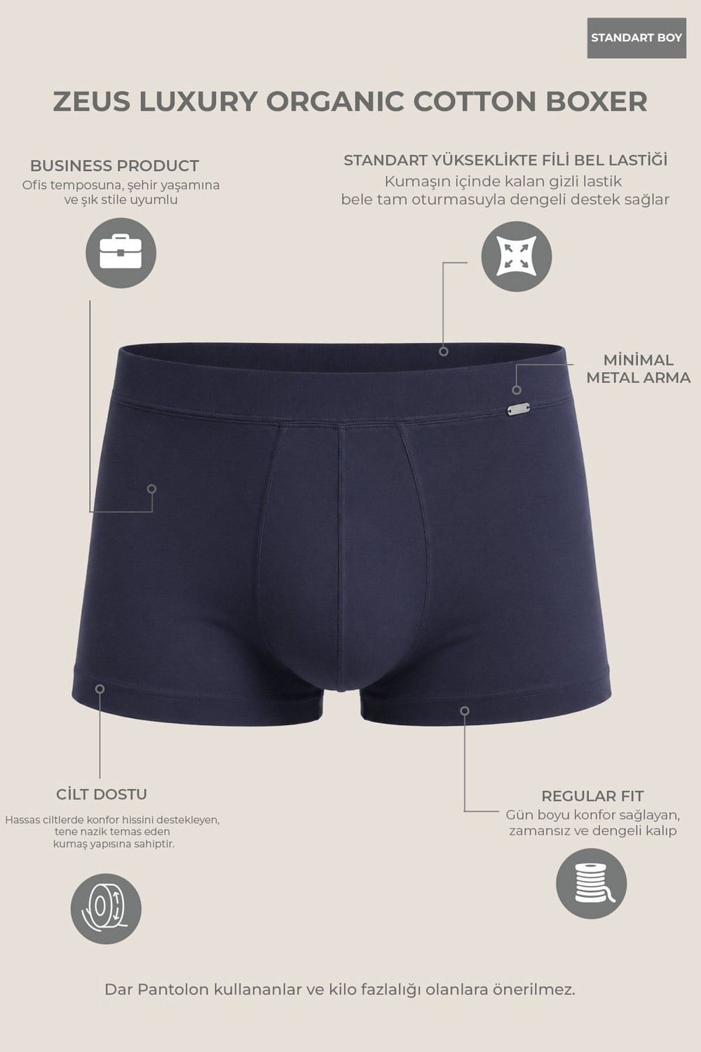 Mısırlı ORGANIC Pamuklu ZEUS LUXURY Regular Fit Metal Armalı Boxer Lacivert