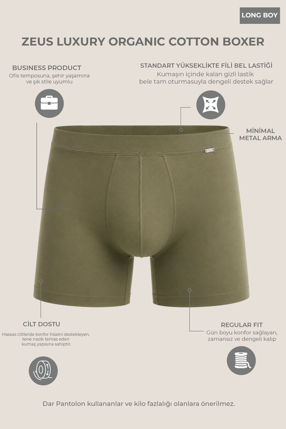 Mısırlı ORGANIC Pamuklu ZEUS LUXURY Regular Fit Metal Armalı Long Boxer Siyah