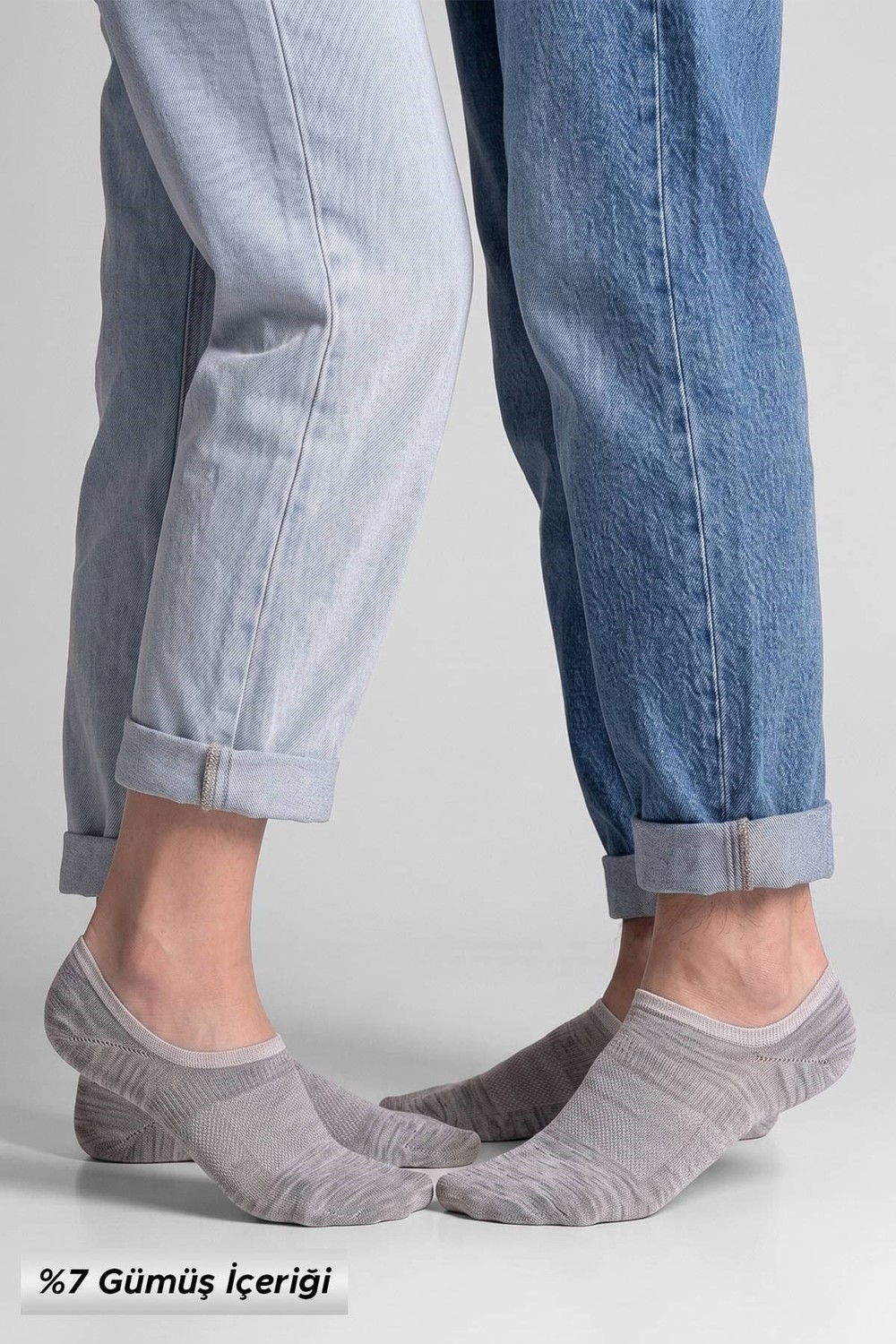 Mısırlı Unisex %7 Gümüş içerikli  No Show  Sneaker Çorap Gri