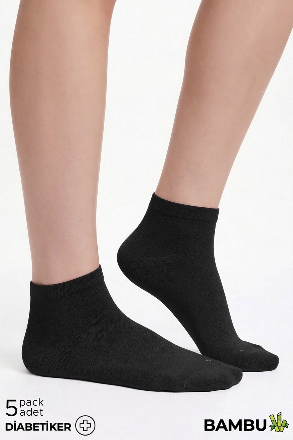 Mısırlı Unisex Bambu 5 Çift Diabetiker Lastiksiz Sneaker Çorap Siyah