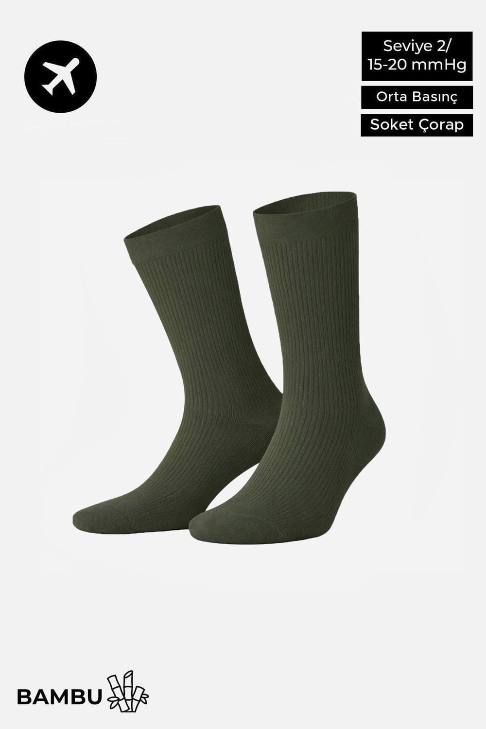 Mısırlı Unisex Bambu Özel Sıkılaştırıcı Teknolojiyle Uçuş ve Pilot Soket Çorap Haki