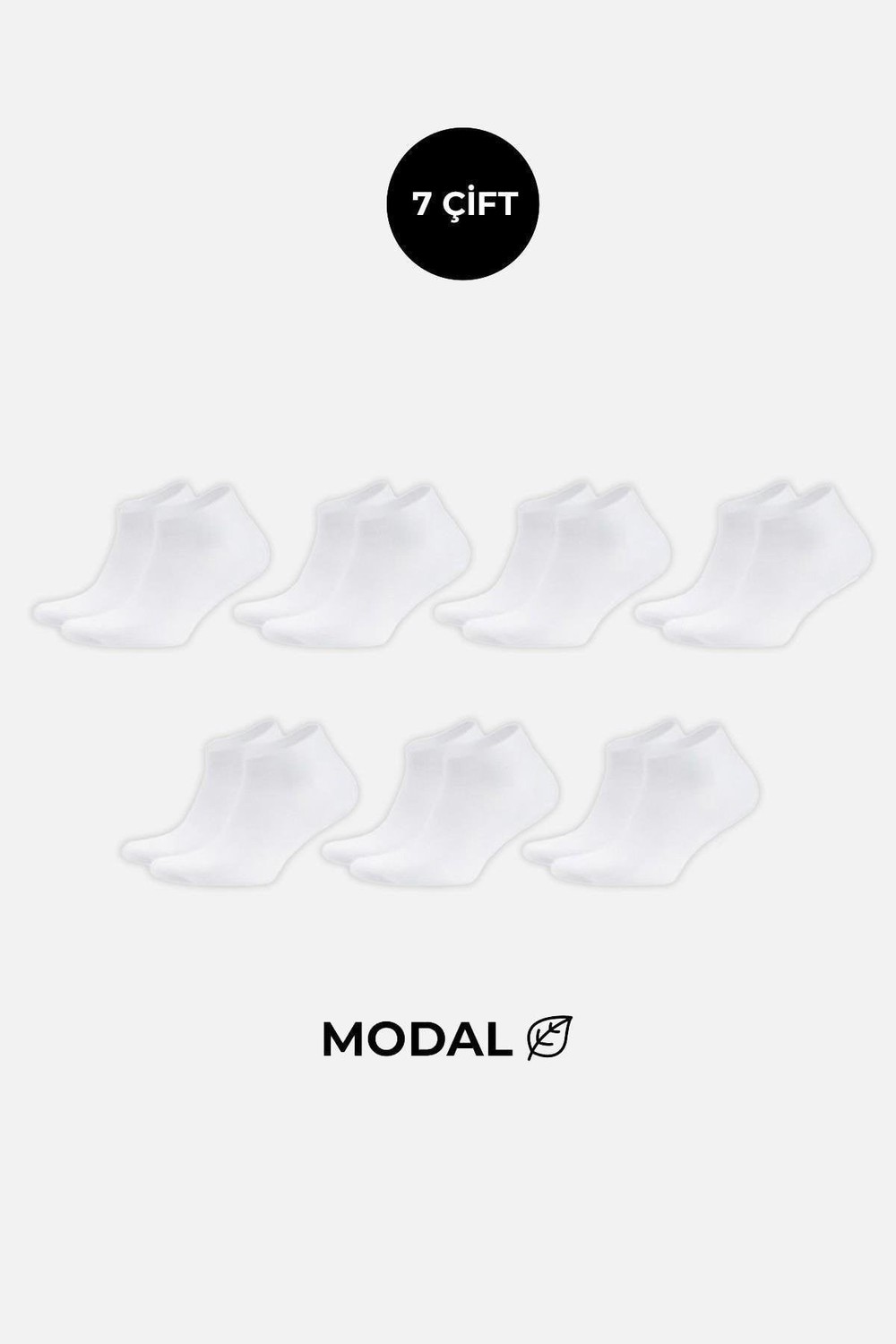 MODAL Erkek Kutulu 7 Çift Patik Çorap Beyaz