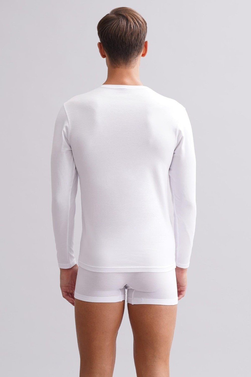 ORGANIC Pamuklu HERCULES Slim Fit Bisiklet Yaka Uzun Kollu Erkek Fanila Beyaz