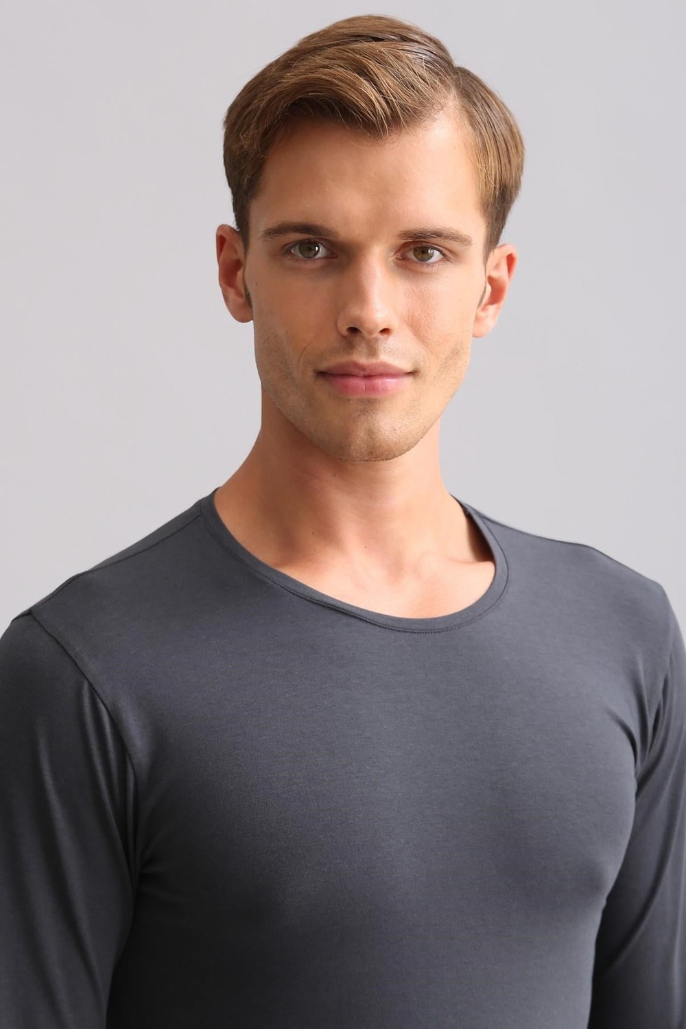 ORGANIC Pamuklu HERCULES Slim Fit Bisiklet Yaka Uzun Kollu Erkek Fanila Atrasit