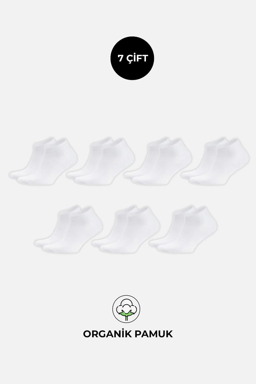 ORGANİK PAMUKLU Unisex 7 Çift Patik Çorap Beyaz