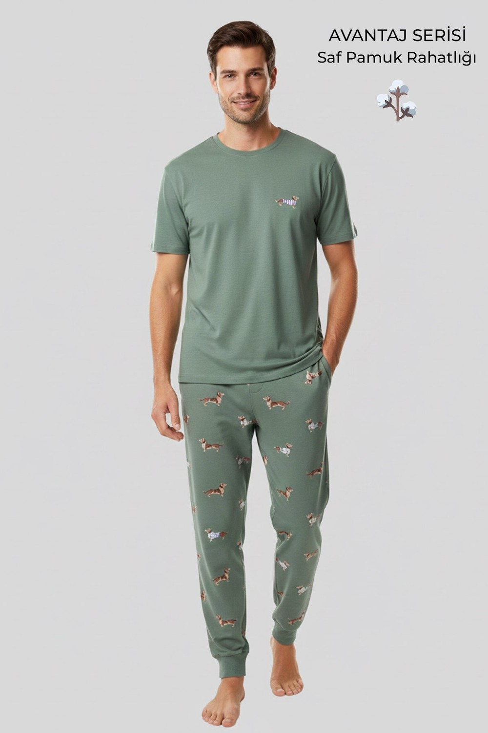 Pamuklu Kısa Kollu Pijama Takım Çağla Yeşili