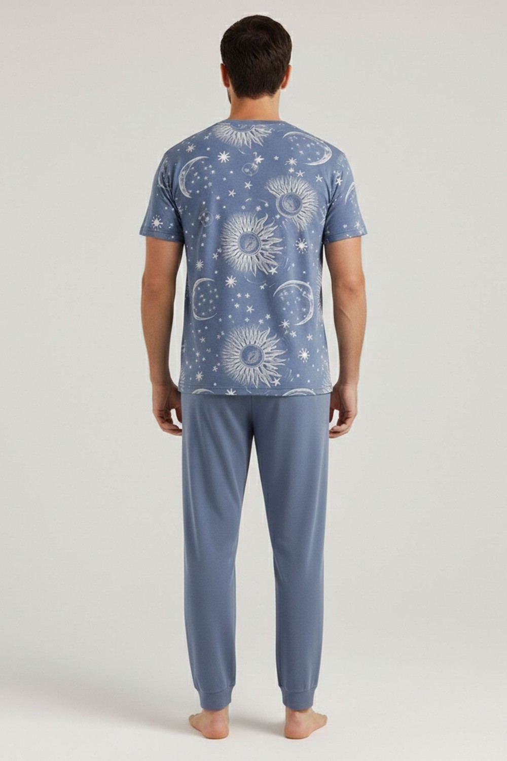 Pamuklu Kısa Kollu Pijama Takım İndigo