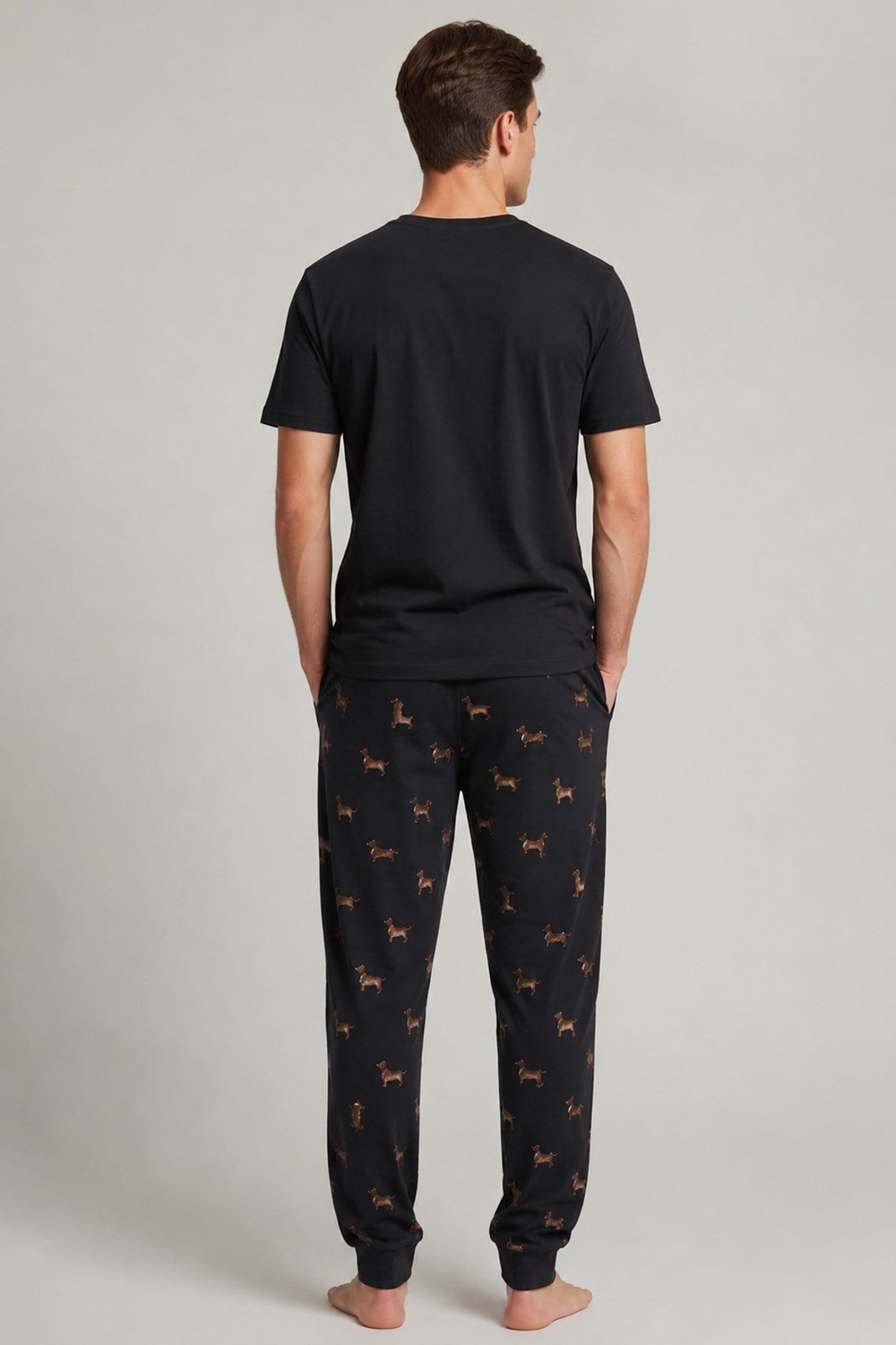 Pamuklu Kısa Kollu Pijama Takım Siyah