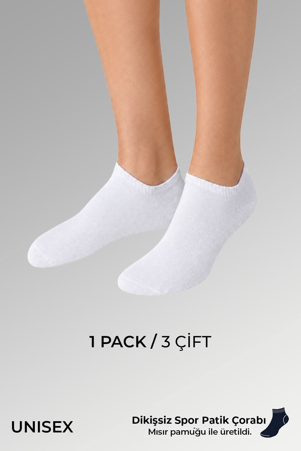 Socksmax Unisex Mısır Pamuğu Dikişsiz Üçlü Patik Çorap Beyaz