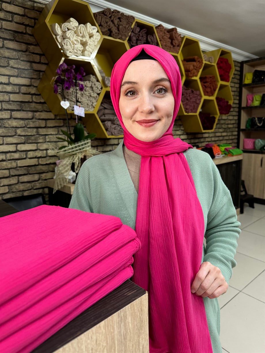 Krinkıl İpek Şal Fuşya  (no:19)