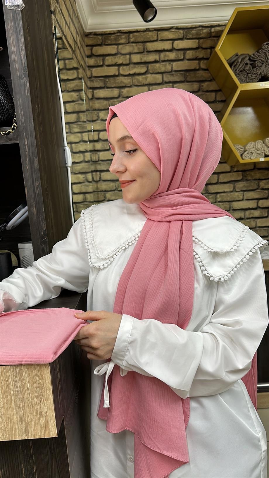 Krinkıl İpek Şal Şeker Pembe