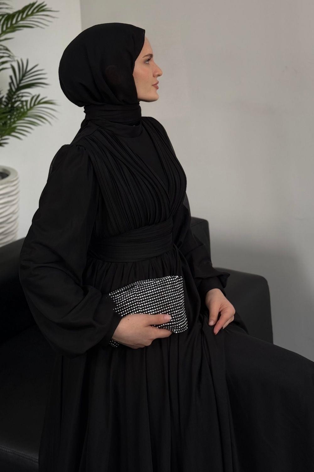 Alessi Beli Drapeli Tül Abiye Siyah